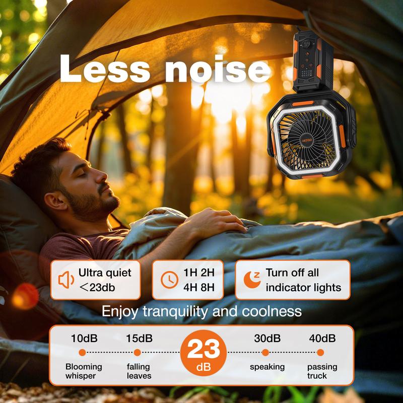 Camping Fan with Detachable Tripod, 30000mAh Rechargeable Fan with LED Lights & 270° Pivot,4 in 1 Cordless Camping Fan, Remote Control Shaking Head Desk Fan for Camping Tent Travel Bedroom Portable Motor summerwins