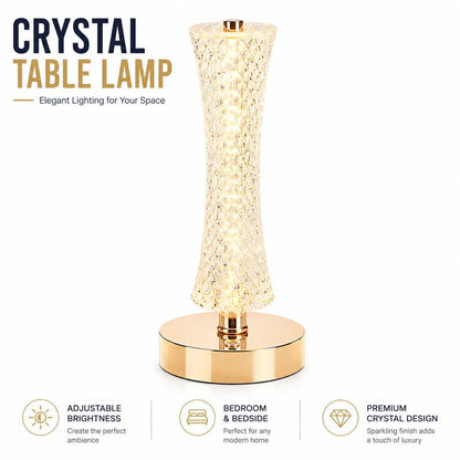 Crystal Table Lamp for Bedroom, Bedside Lamp with Adjustable Brightness, Elegant Home Decor Light for Living Room, Study & Office