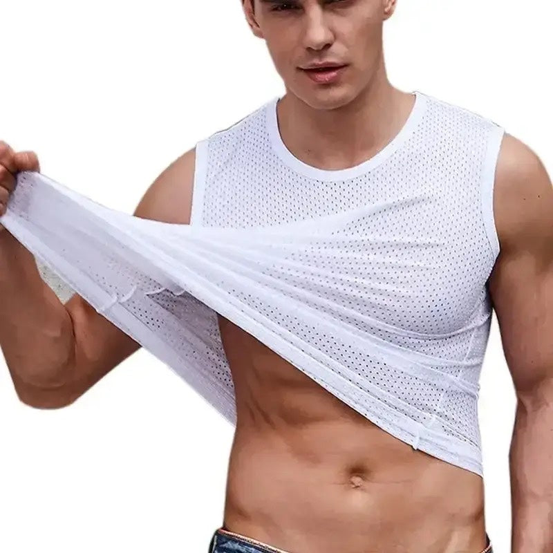 Men's Ice Silk Mesh Breathable Quick Drying Athletic Tank Top