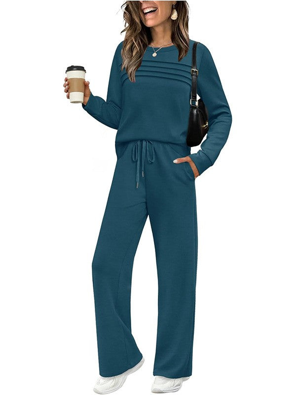 🥳2026 HOT SALE🥳💞60K+ SOLD!✨Women's Crew Neck Top & Drawstring Pants Set