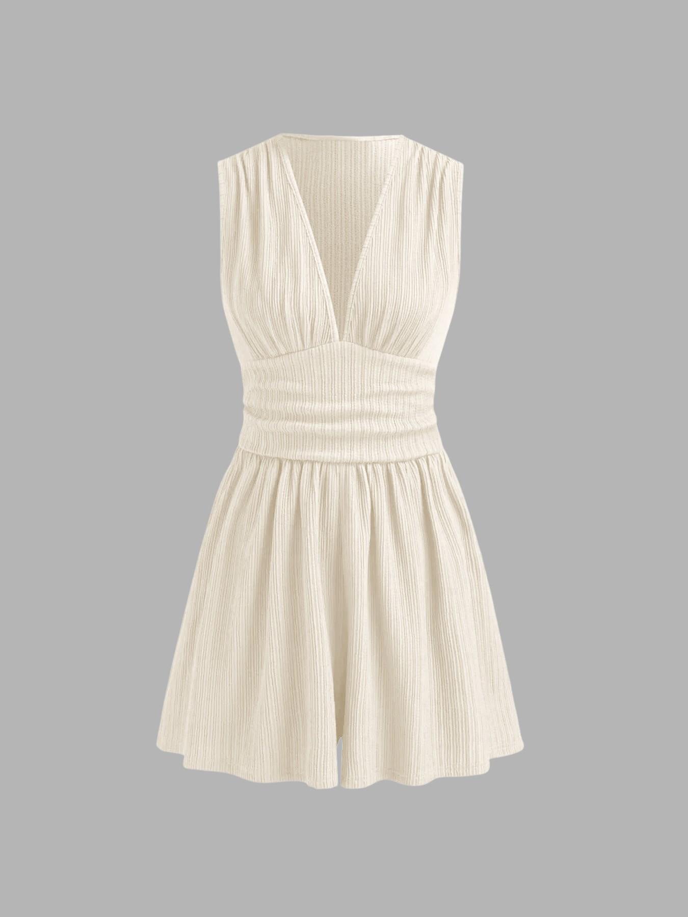 🏖️Summer Cool Deal: ONLY ￡16.99!!🌷👗Women's Sleeveless V-Neck Ruched Waist Romper