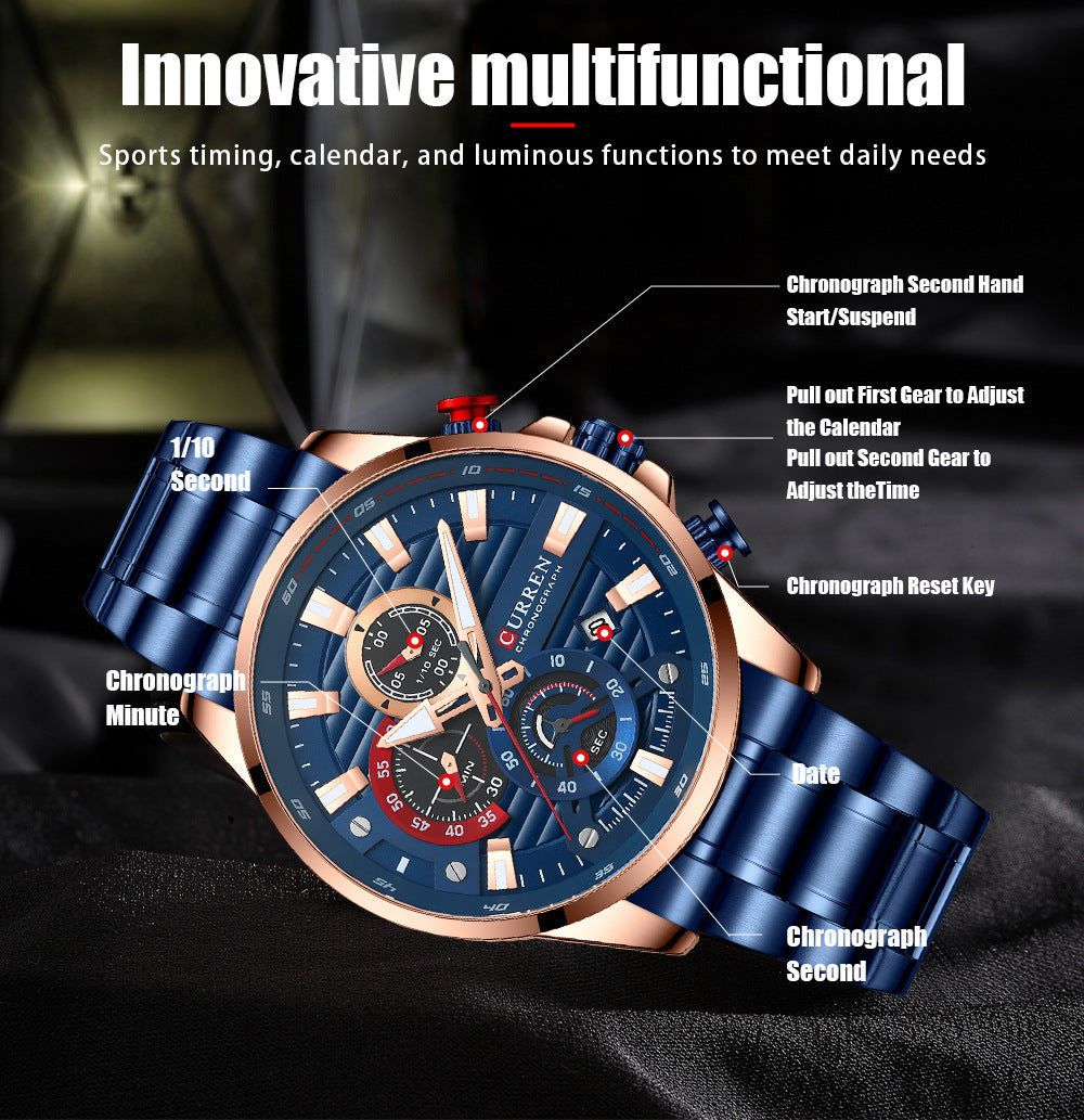 🔥Men's Fashion Classic Multifunctional Steel Band Watch