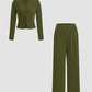 Slim-Fit Long-Sleeve Button-Up Top & Wide-Leg Pants 2-Piece Set
