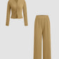 Slim-Fit Long-Sleeve Button-Up Top & Wide-Leg Pants 2-Piece Set
