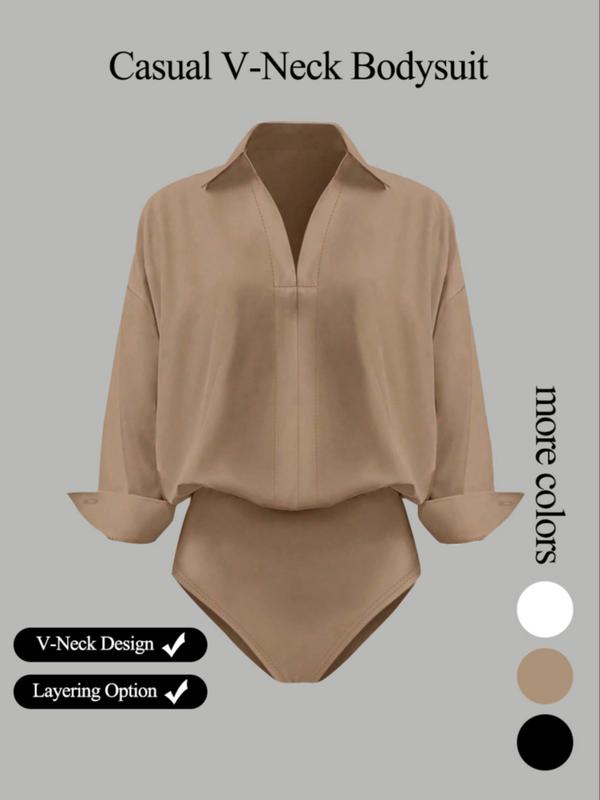 Women's Long Sleeve Button-Down Bodysuit Shirt
