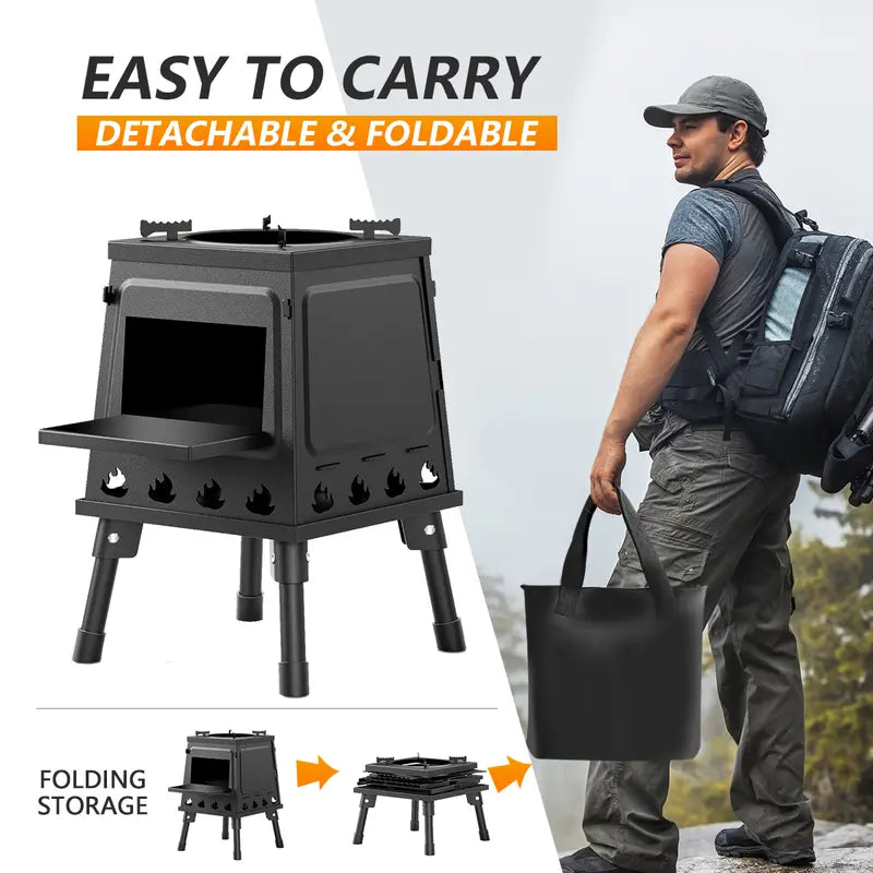 ⏳Time-Limited Special⏰🏕️Portable Wood Burning Rocket Stove – 16 vent holes create super-efficient airflow, boils water in minutes. Heavy-duty cast iron holds heat – no more waiting around for a cuppa! ☕✨