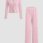 Slim-Fit Long-Sleeve Button-Up Top & Wide-Leg Pants 2-Piece Set