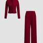 Slim-Fit Long-Sleeve Button-Up Top & Wide-Leg Pants 2-Piece Set