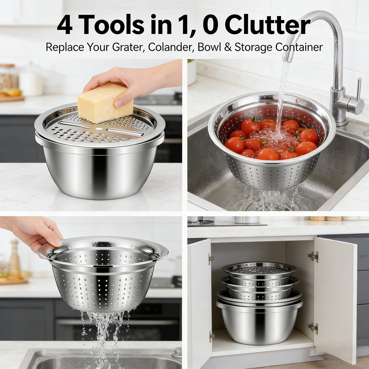 🥗 LIMITED-TIME 50% OFF! ✨ 3-in-1 Stainless Steel Grater Bowl – Multi-function, Space-saving, Easy-clean 🧀
