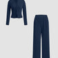 Slim-Fit Long-Sleeve Button-Up Top & Wide-Leg Pants 2-Piece Set