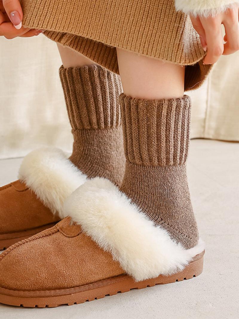 Nyzfexk Women's Solid Mid-calf Socks, Casual Soft Comfy Warm Socks for Fall & Winter