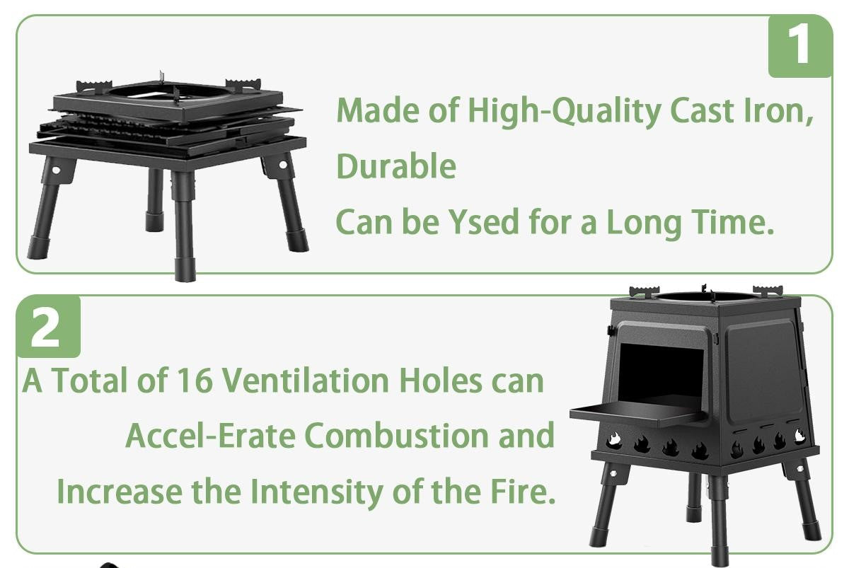 ⏳Time-Limited Special⏰🏕️Portable Wood Burning Rocket Stove – 16 vent holes create super-efficient airflow, boils water in minutes. Heavy-duty cast iron holds heat – no more waiting around for a cuppa! ☕✨