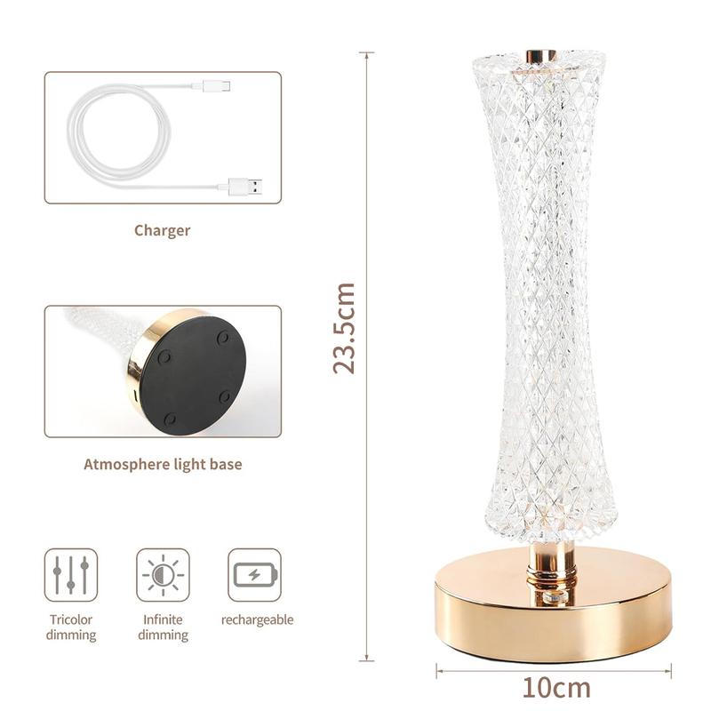 Crystal Table Lamp for Bedroom, Bedside Lamp with Adjustable Brightness, Elegant Home Decor Light for Living Room, Study & Office