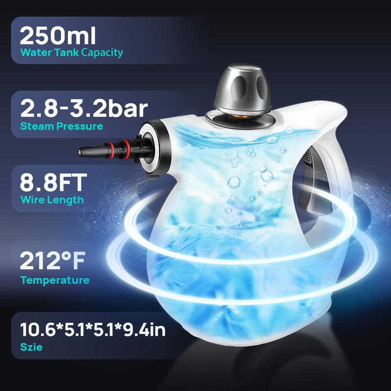 Pressurized Handheld Multi-Surface Natural Steam Cleaner with 12 pcs Accessories, Multi-Purpose Steamer for Home Use, Cleaning Floor, Kitchen,Spring