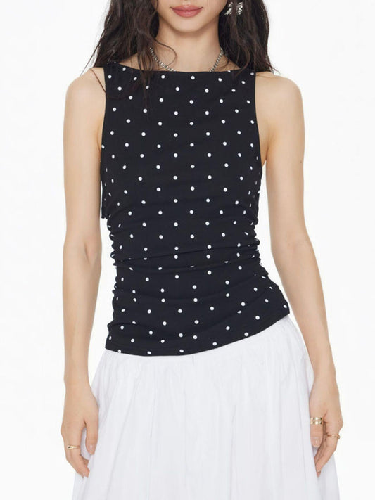 👗🎀 Women's Polka Dot Tank Top, Summer Sleeveless Knot Design, Y2K Style, Slim-Fitting, Round Neck, Back Tie, Casual Wear