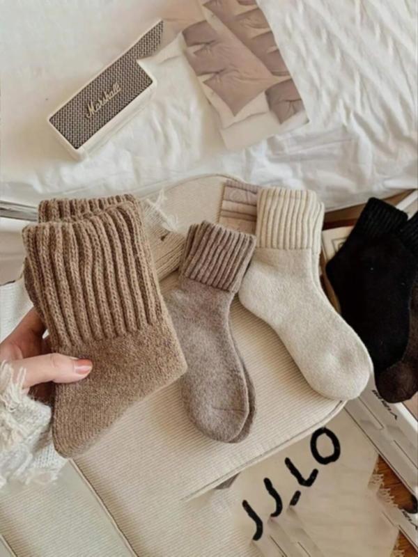 Nyzfexk Women's Solid Mid-calf Socks, Casual Soft Comfy Warm Socks for Fall & Winter