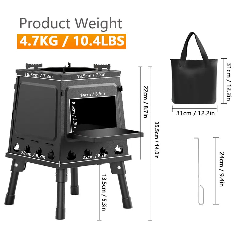 ⏳Time-Limited Special⏰🏕️Portable Wood Burning Rocket Stove – 16 vent holes create super-efficient airflow, boils water in minutes. Heavy-duty cast iron holds heat – no more waiting around for a cuppa! ☕✨