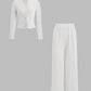 Slim-Fit Long-Sleeve Button-Up Top & Wide-Leg Pants 2-Piece Set