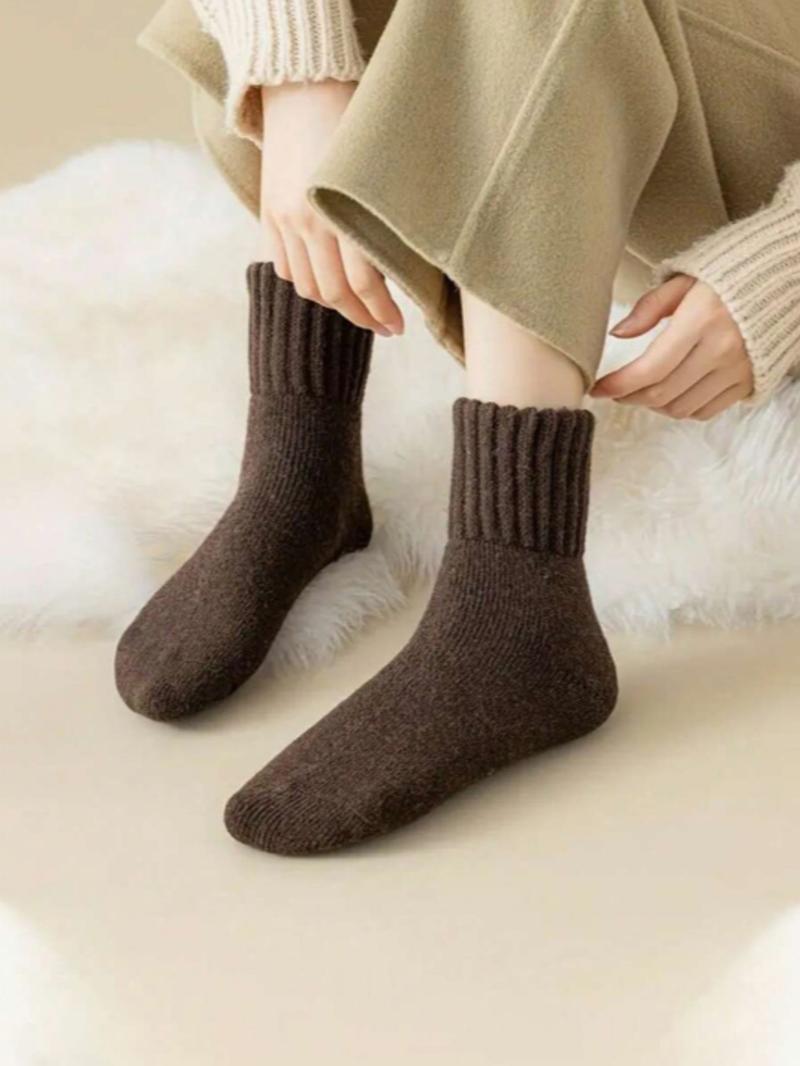 Nyzfexk Women's Solid Mid-calf Socks, Casual Soft Comfy Warm Socks for Fall & Winter