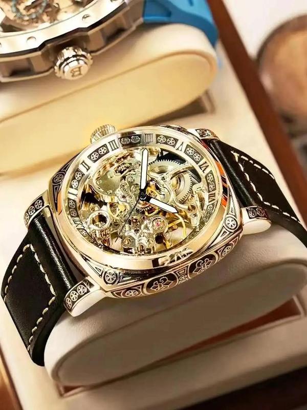 💥Hot Sale 50% Discount⌚Business Fashion Round Dial Leather Strap Analog Mechanical Watch