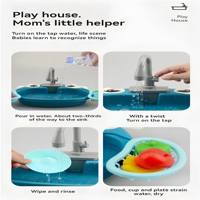 Cute Kitchen Sink Toy Set with Water Faucet, Play Kitchen Accessories, Pretend Cooking Set, Fun Pretend Play for Boys & Girls Ages 3-6, Parent-Child Interaction Birthday Gift