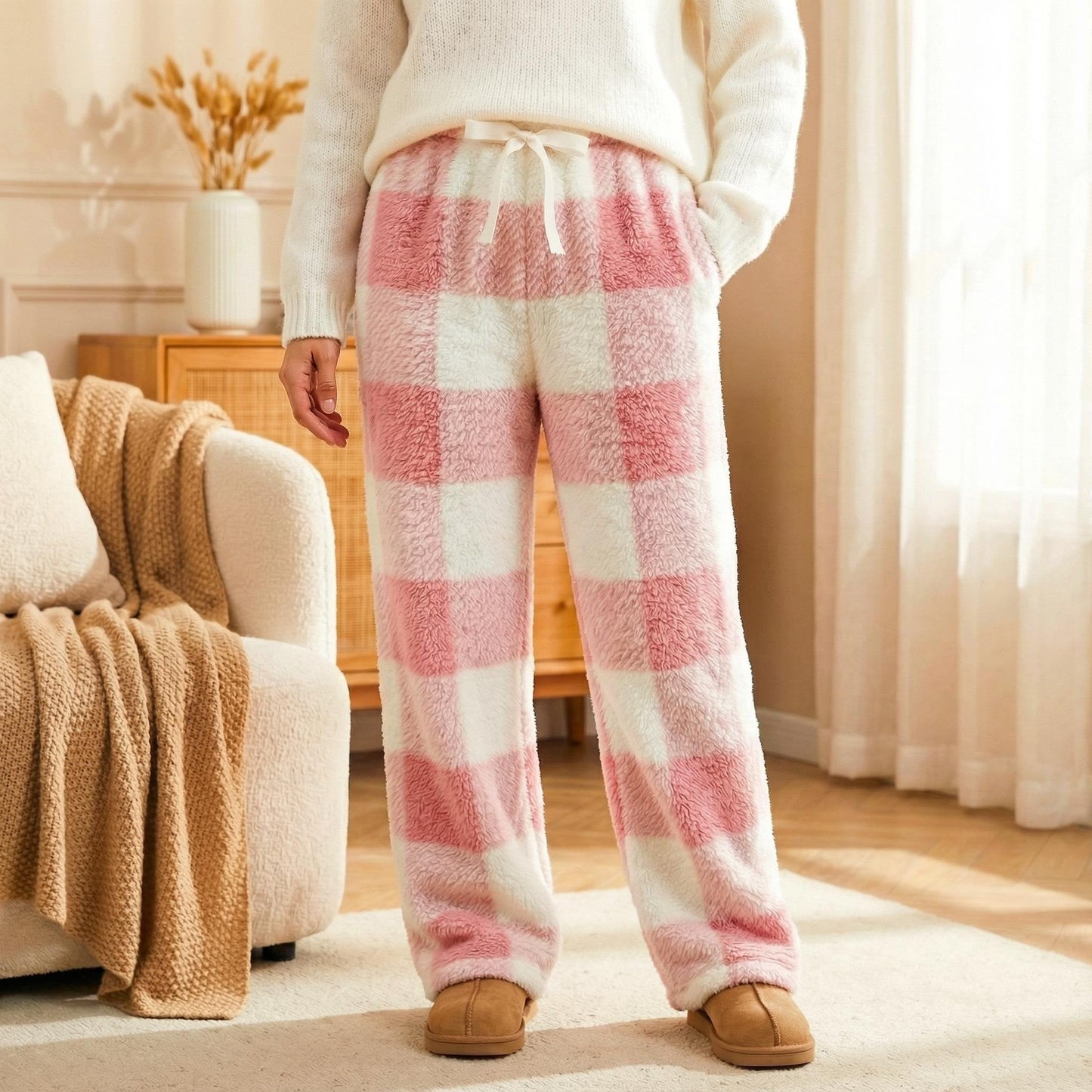 🎅LAST DAY SALE 50% OFF🔥Winter Vintage Plaid Elastic Straight Loose Thick Warm Casual Pants