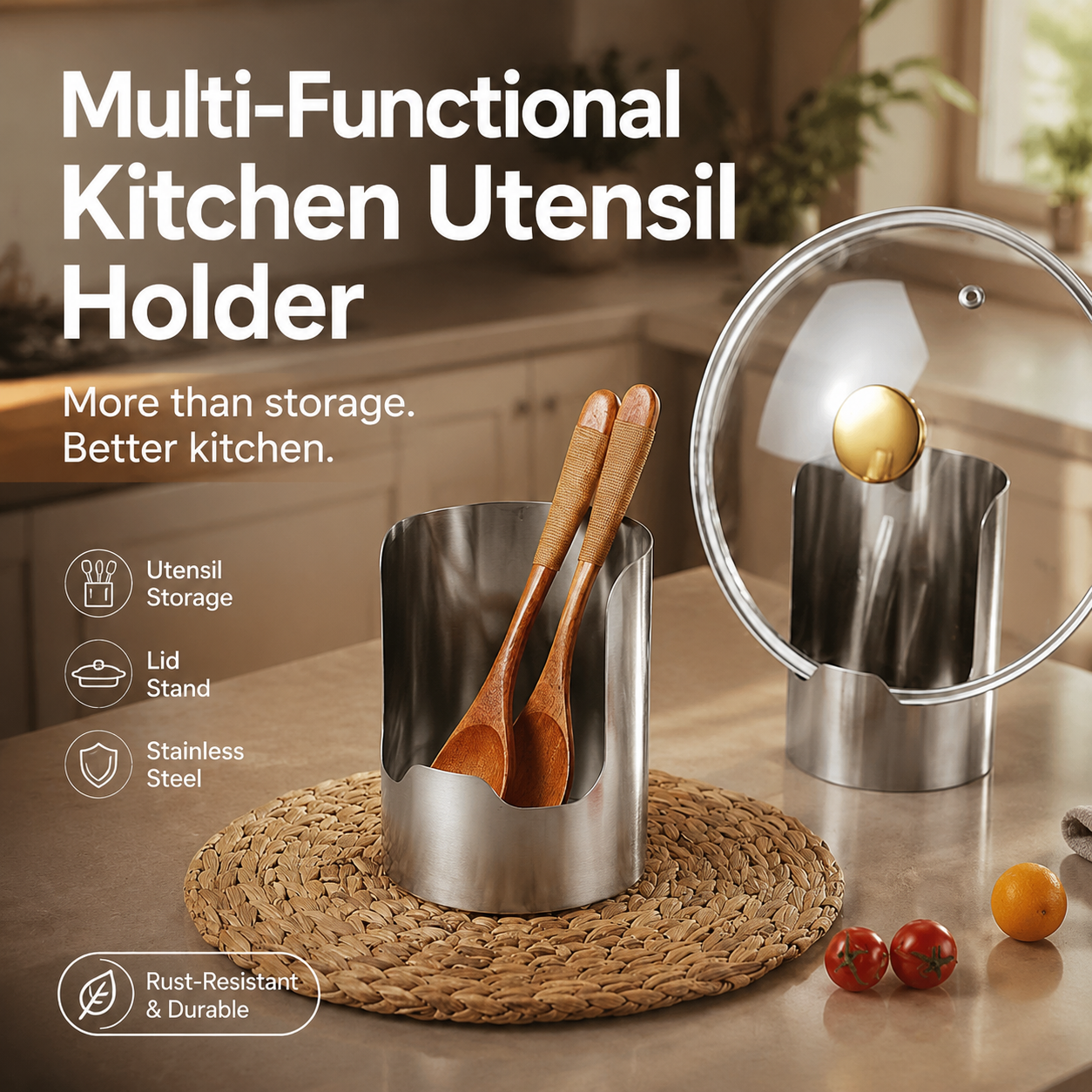 🍳 50% OFF NOW! 🧺 Multi‑Functional Kitchen Utensil Holder – Stainless steel, space-saving & sturdy – Keeps countertops tidy & organized ✨