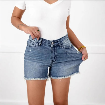 🥳SUMMER HOT SALE🥳💞50K+ SOLD!💥50% OFF! 🔥High Rise Frayed Hem Cut Off Jean Shorts