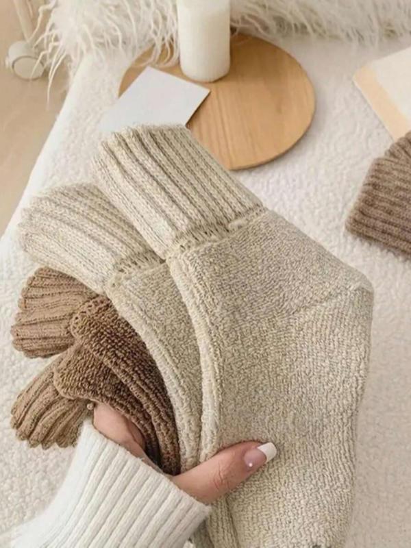 Nyzfexk Women's Solid Mid-calf Socks, Casual Soft Comfy Warm Socks for Fall & Winter