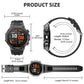 Men's military-style smartwatch with a 1,100-mAh battery, 1.7-inch AMOLED display, LED flashlight, IP68 water resistance, fitness watch with phone functionality, over 110 sport modes, heart rate and sleep tracking, compatible with iOS and Android