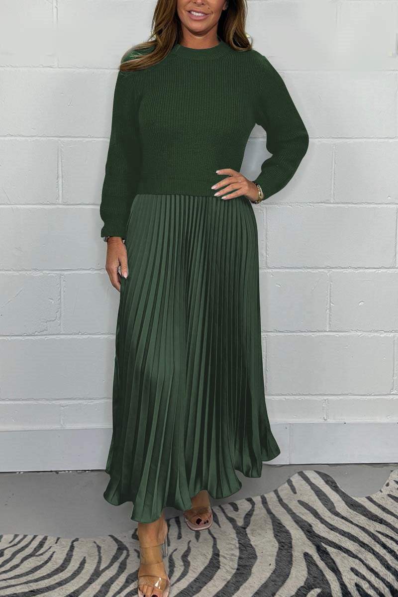⏳Limited-Time 50% OFF⏰Women's solid color Long Sleeve Jumper & Pleated Bottom Dress👚👗