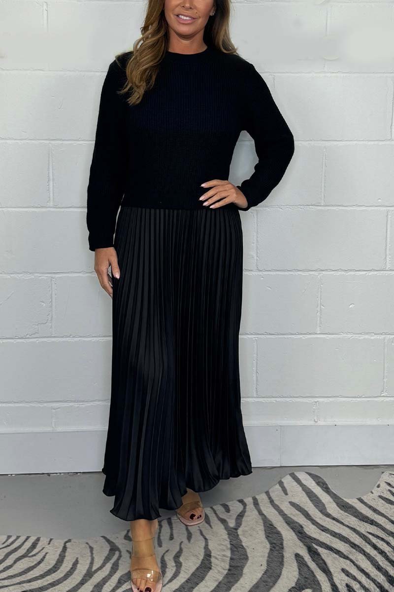 ⏳Limited-Time 50% OFF⏰Women's solid color Long Sleeve Jumper & Pleated Bottom Dress👚👗