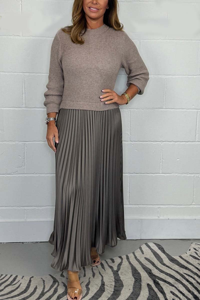 ⏳Limited-Time 50% OFF⏰Women's solid color Long Sleeve Jumper & Pleated Bottom Dress👚👗