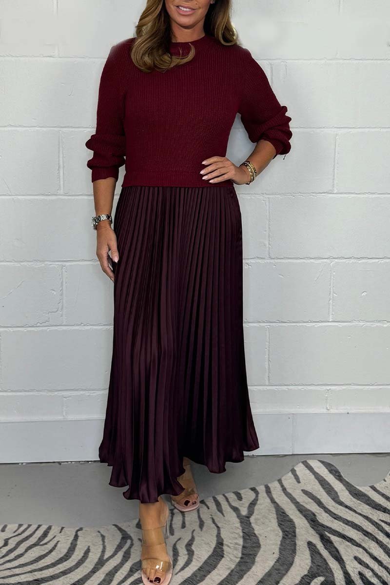 ⏳Limited-Time 50% OFF⏰Women's solid color Long Sleeve Jumper & Pleated Bottom Dress👚👗