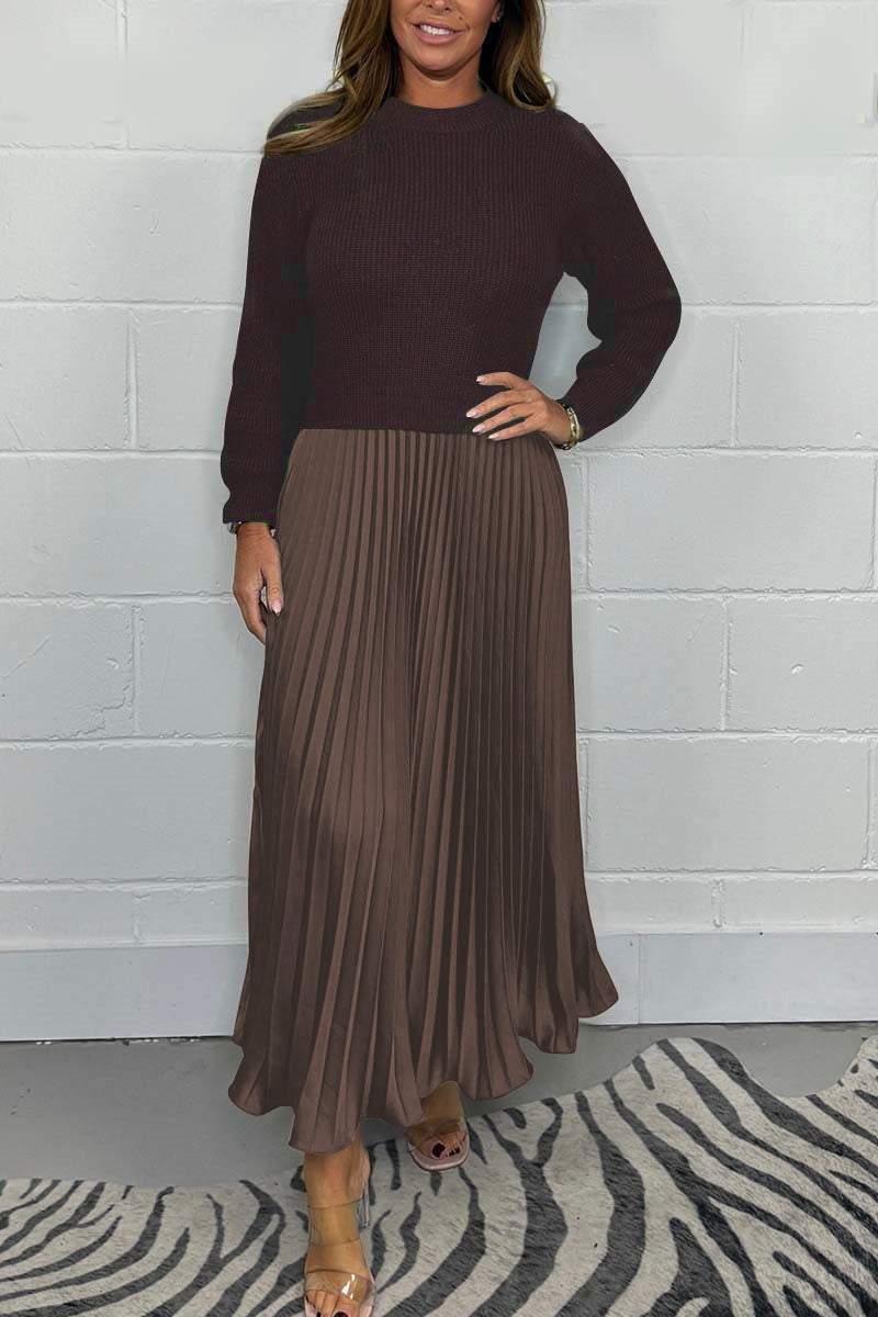⏳Limited-Time 50% OFF⏰Women's solid color Long Sleeve Jumper & Pleated Bottom Dress👚👗