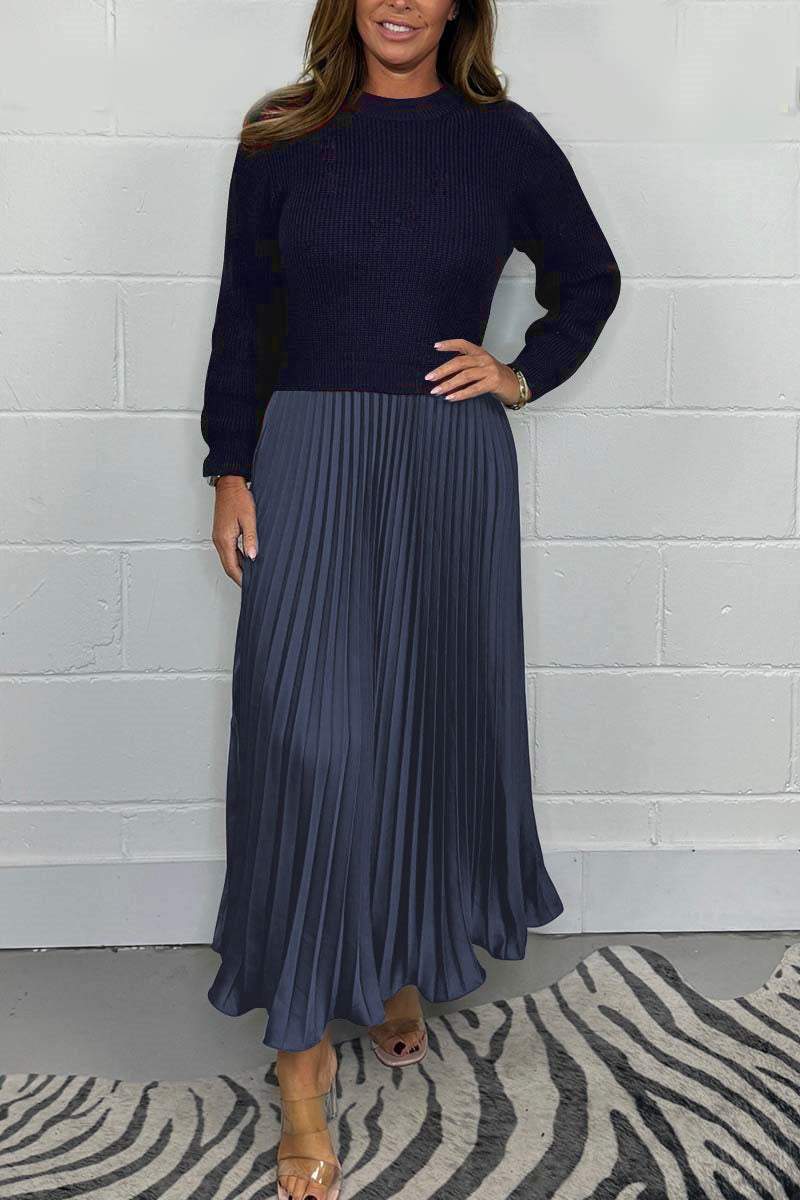 ⏳Limited-Time 50% OFF⏰Women's solid color Long Sleeve Jumper & Pleated Bottom Dress👚👗