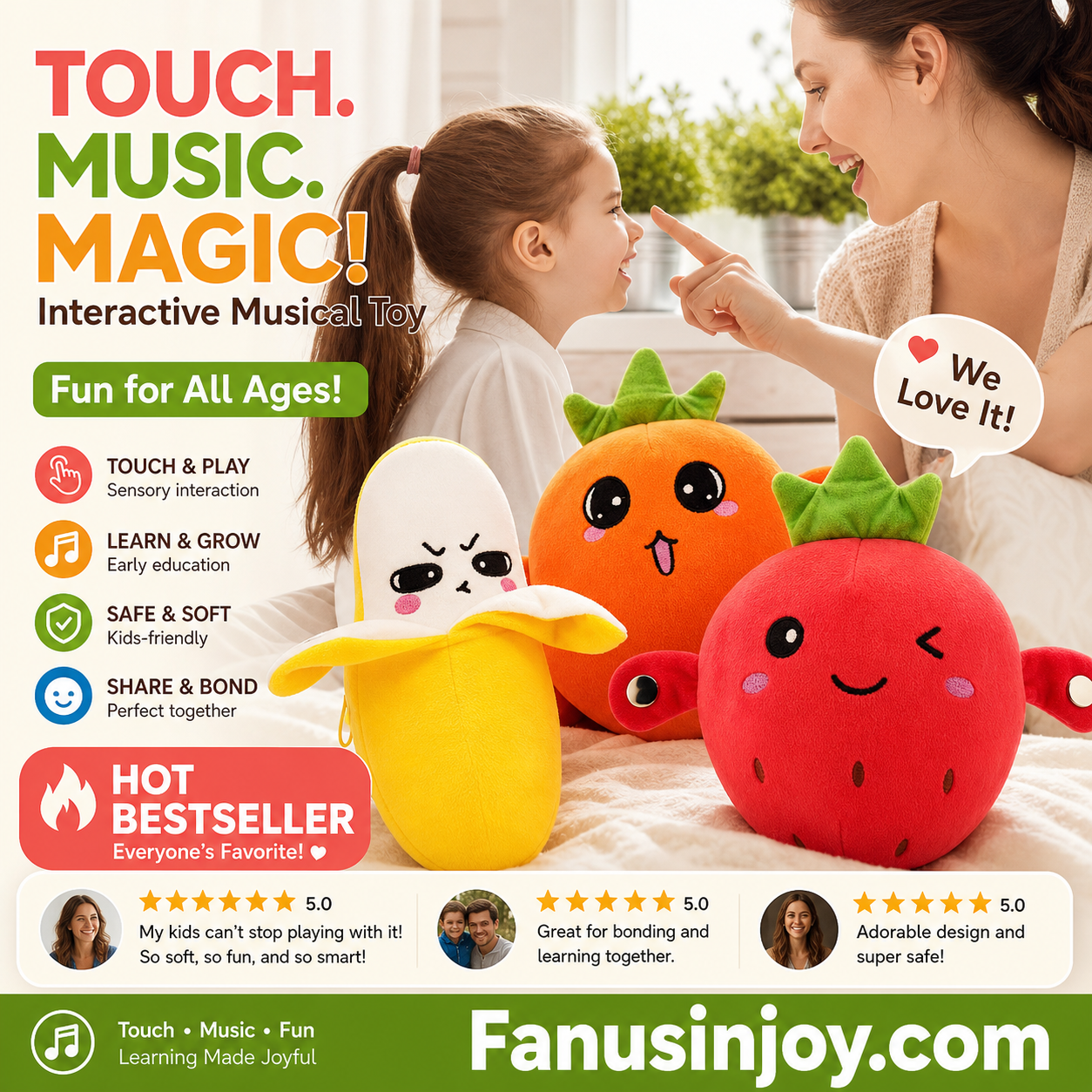 🍌Final Hours Flash Sale 50% OFF!!⚡🍓Give him a joyful childhood！🎶Fruit Sensor Beat Interactive Doll