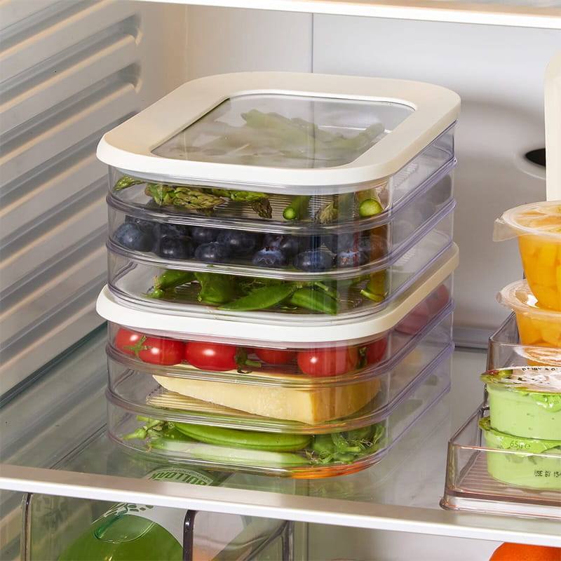 📢📢40% OFF !! ⏰3 Layer Reusable Food Storage Containers with Lid Clear Fridge Crisper