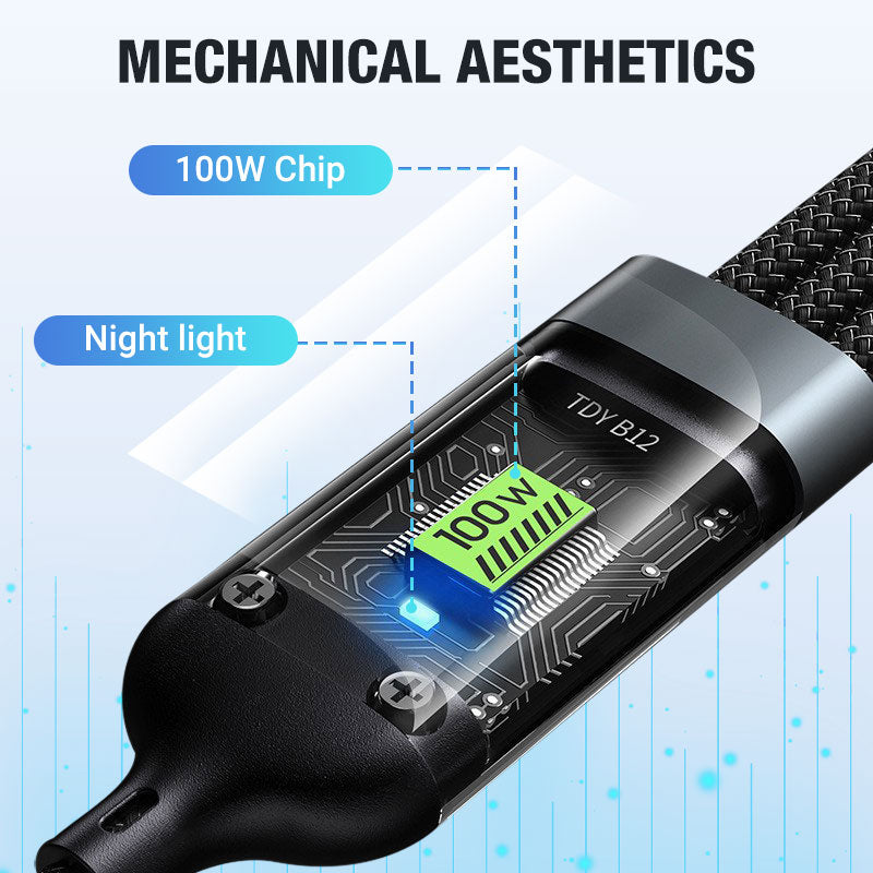 Transparent Luminous 3-in-1 Fast Charging Cable - USB-C/Micro-USB with LED Power Indicator & Nylon Braiding 📱💫