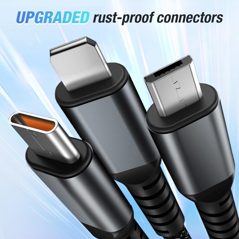 Transparent Luminous 3-in-1 Fast Charging Cable - USB-C/Micro-USB with LED Power Indicator & Nylon Braiding 📱💫
