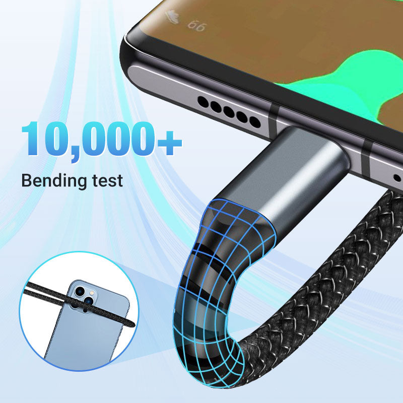 Transparent Luminous 3-in-1 Fast Charging Cable - USB-C/Micro-USB with LED Power Indicator & Nylon Braiding 📱💫