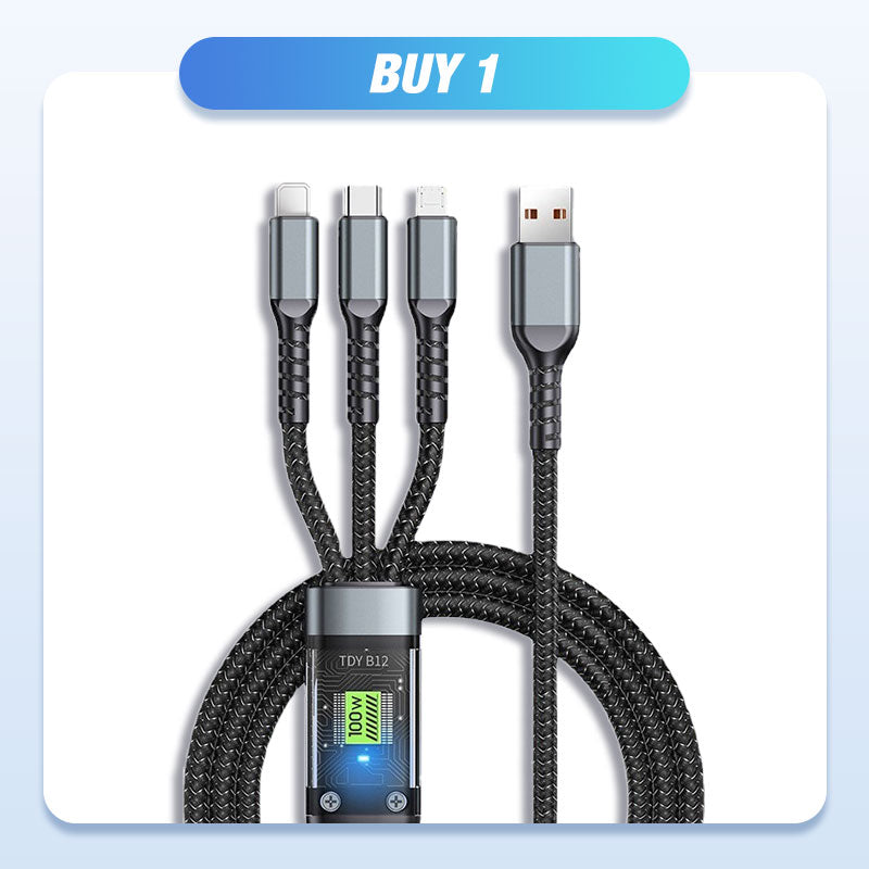 Transparent Luminous 3-in-1 Fast Charging Cable - USB-C/Micro-USB with LED Power Indicator & Nylon Braiding 📱💫