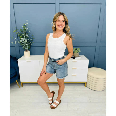 🥳SUMMER HOT SALE🥳💞50K+ SOLD!💥50% OFF! 🔥High Rise Frayed Hem Cut Off Jean Shorts