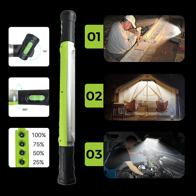 🛠️⚡ Rechargeable LED Work Light with Hook – 50% OFF! 3 modes, dual 2600mAh batteries, 3+ hours runtime – tough & portable.
