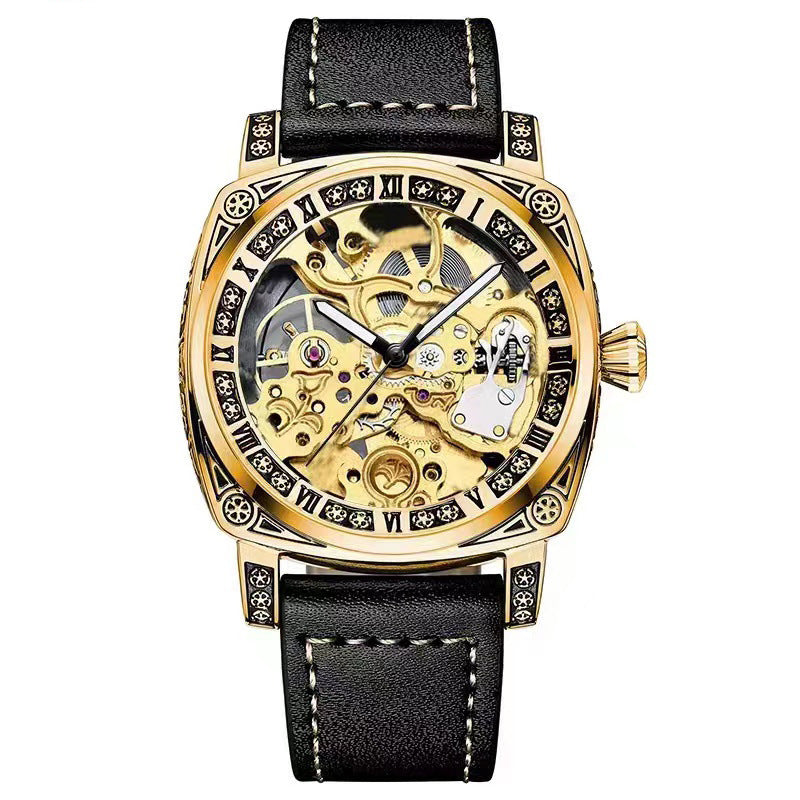 💥Hot Sale 50% Discount⌚Business Fashion Round Dial Leather Strap Analog Mechanical Watch