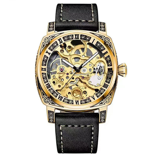 💥Hot Sale 50% Discount⌚Business Fashion Round Dial Leather Strap Analog Mechanical Watch