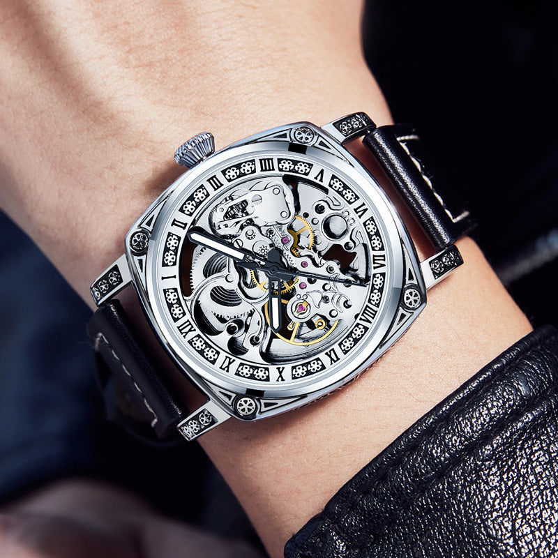 💥Hot Sale 50% Discount⌚Business Fashion Round Dial Leather Strap Analog Mechanical Watch