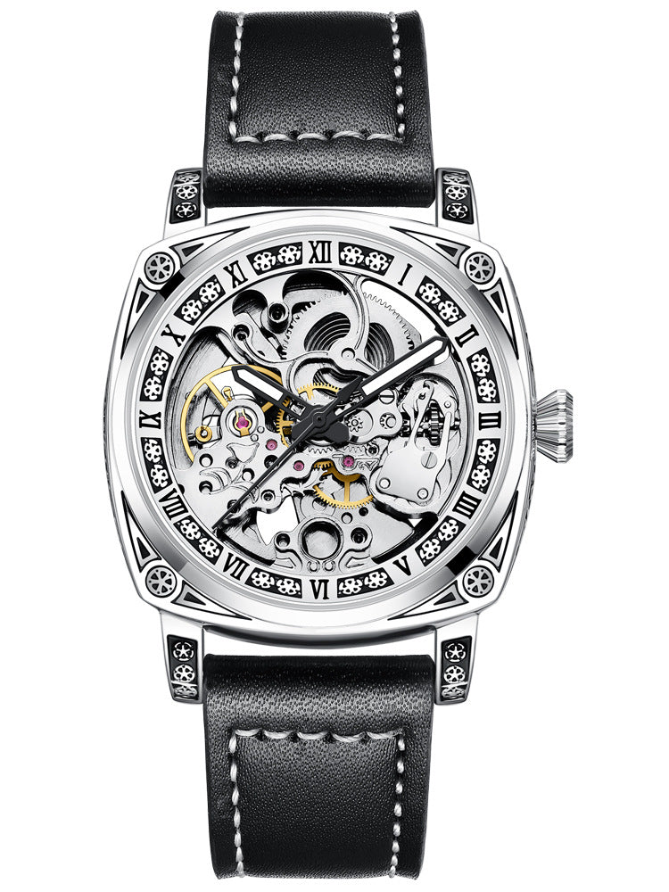 💥Hot Sale 50% Discount⌚Business Fashion Round Dial Leather Strap Analog Mechanical Watch