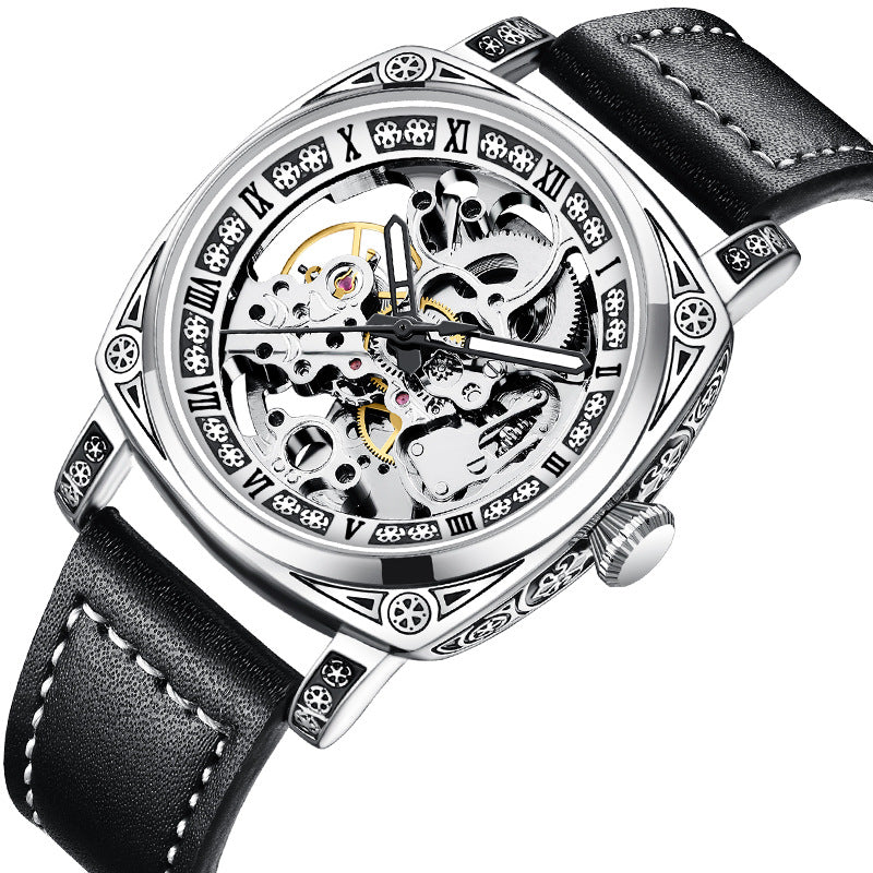 💥Hot Sale 50% Discount⌚Business Fashion Round Dial Leather Strap Analog Mechanical Watch