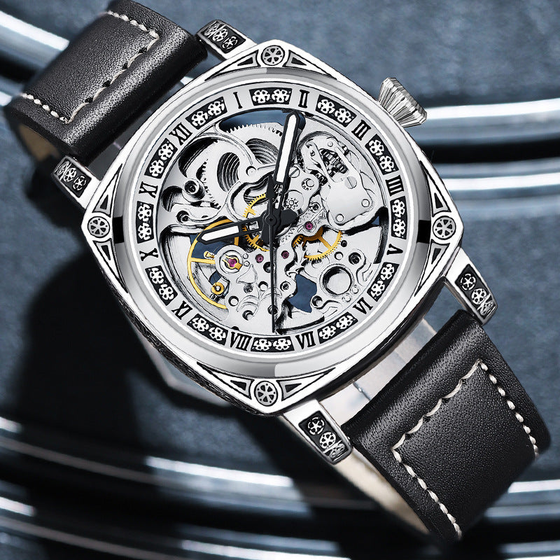 💥Hot Sale 50% Discount⌚Business Fashion Round Dial Leather Strap Analog Mechanical Watch